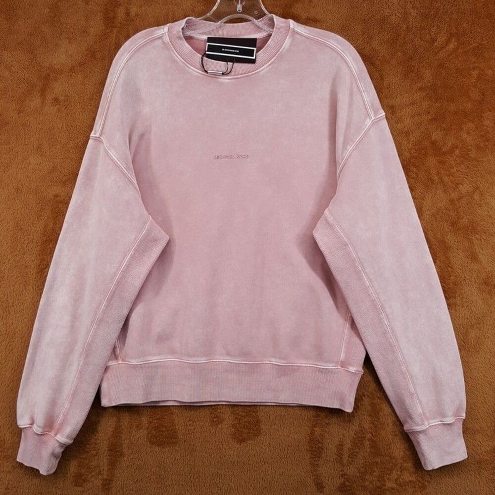 MICHAEL KORS Sweatshirt Mens XS Pink Mineral Wash Pullover Crew Center Logo